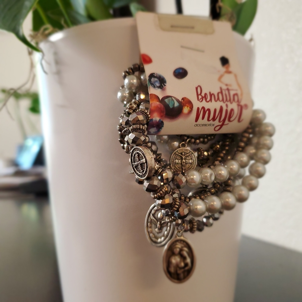 Mixed Black Beads Stretch Bracelet Set